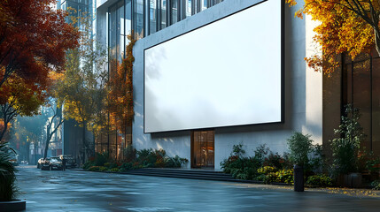 Poster - Urban scene featuring a blank billboard amidst autumn foliage.