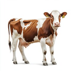 Wall Mural - Isolated white background of a brown cow's full body