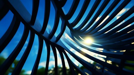 Unique perspective of a leaf structure against a bright sky, highlighting the beauty of nature and light interplay.