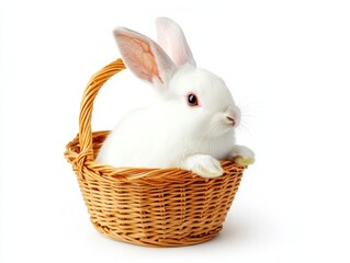 Wall Mural - Isolated white rabbit in a basket on a transparent background