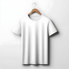 Wall Mural - plain white t shirt fashion mockup on a wooden hanger. 