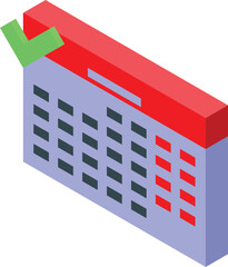 Sticker - 3d calendar is showing important dates marked in red with a green check mark hovering above