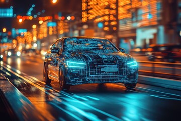 Wall Mural - Nanotechnology in self-driving cars, improving safety systems, advanced sensors and materials, real-time data processing, collision avoidance, and durable components for reliable operation