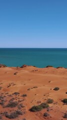 Sticker - Aerial vertical footage of a sandy beach and a coastal cliff in the Shark Bay, Western Australia