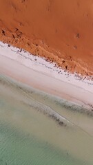 Wall Mural - Top down drone vertical footage of a cliff and sandy beach in the Shark Bay, Western Australia