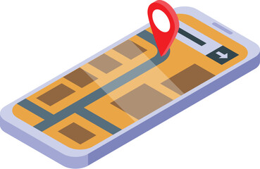 Wall Mural - Isometric smartphone showing a map of the city with a gps pin pointing location