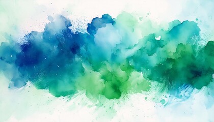 Wall Mural - blue green and white watercolor background with abstract cloudy sky concept with color splash