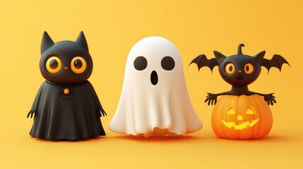 Naklejka na meble Characters for Halloween,ghost, witch,pumpkin and black cat, party costume character collection,banner horror vector set design,kids party mascot collection,trick or treat,sale october season.
