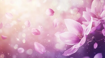 A serene illustration of pink flowers with petals, creating a dreamy and soft atmosphere.