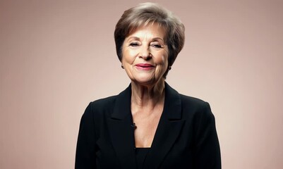 Wall Mural - Portrait of a senior business woman smiling at the camera over pink background