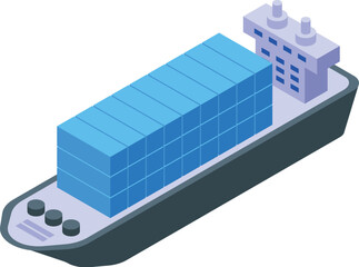 Wall Mural - Cargo ship carrying container delivering isometric view isolated on white background