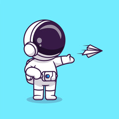 Wall Mural - cute astronaut playing paper plane cartoon vector icon illustration science technology icon concept 