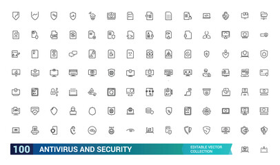 Wall Mural - antivirus and security icons in line style. collection and pack of linear web and ui icons. editable