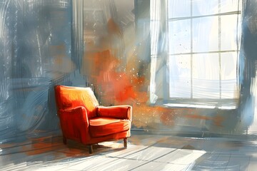 Poster - Red Armchair in a Room with a Window