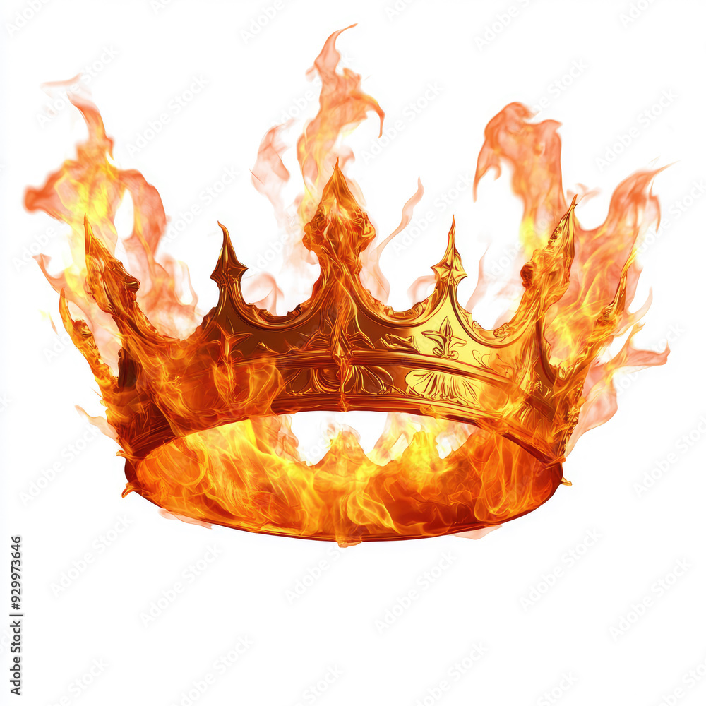 Golden crown surrounded by fierce burning flames Stock