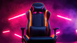 © Александр Марченко - Modern gaming chair in room lit by neon lights for streamer