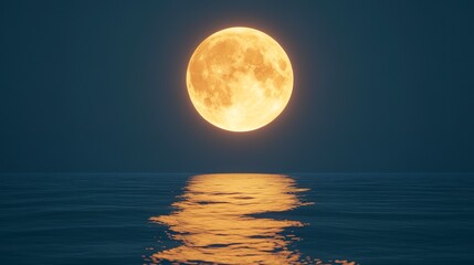 Wall Mural - big super full moon over the sea or ocean at night, midnight
