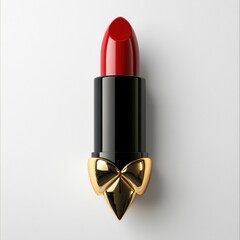 Canvas Print - A red lipstick with a gold bow on top of it, AI