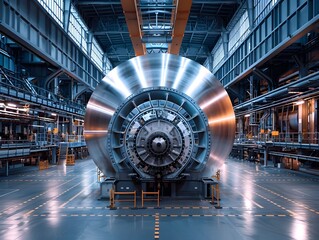 Wall Mural - Large turbine generator inside an industrial facility during daylight hours