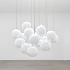 Canvas Print - A large number of white spheres hanging from a ceiling, AI