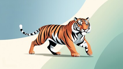 Majestic Tiger Walking on Abstract Background