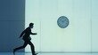 © VK Studio - A man in a suit runs urgently past a large wall clock, suggesting a race against time in a modern, minimalist space.