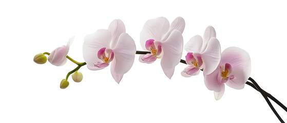 Wall Mural - a bunch of white orchids on a stem with a pink flower in front of a white background,