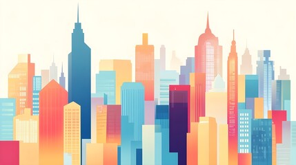 Wall Mural - Colorful Cityscape Illustration, Urban Skyline Design