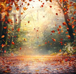 Fototapete - Sunlight and yellow trees create a beautiful autumn landscape.