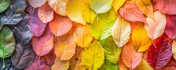 fall rainbow of colorful autumn leaves, nature background web banner, thanksgiving header with autum