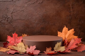 Poster - For product presentation in autumn warm colors. Packaging mockup and branding mockup