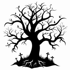 haunted trees silhouette collection of Halloween vector illustrations on white background. scary plant element