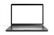 © 为轩 张 - Black laptop with blank screen on white background, ideal for design mockups, featuring ultra-realistic view of silver MacBook Pro.