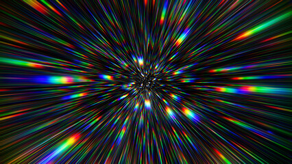portal for hyperspace jump at the speed of light. colorful glowing light rays inside the infinite tu