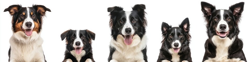 Playful Border Collie Collection: Expressive Portraits and Poses on White Background. Versatile AI-Generated Art for Marketing, UI Design, Greeting Cards, and 4K Wallpapers. Perfect for Pet-Themed Cam