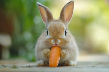 Rabbit Chewing on a Fresh Orange Carrot