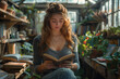 © Micro - a girl sitting in a greenhouse reading a book