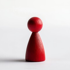 Isolated red pawn on white background. Recreational game and entertainment object.