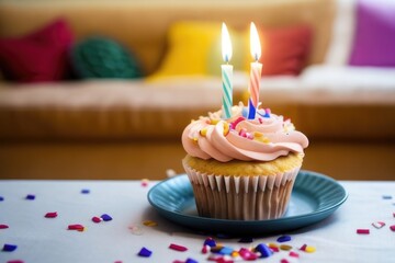 Cupcake birthday over a blurry background