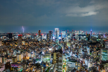 東京の夜景と雷