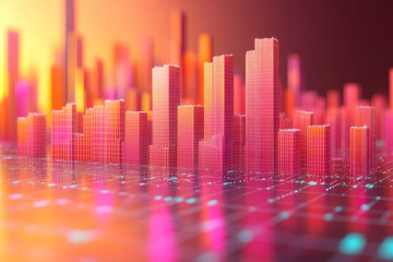 Leinwandbilder - A bar chart with fluctuating values, isolated on a pastel peach background, representing market volatility,