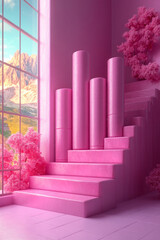Poster - A stock portfolio with rising values, isolated on a pastel pink background, representing financial growth and independence,