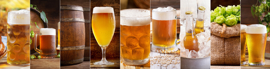 Poster - Beer collage of glasses, bottles and mug of beer