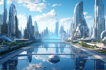 Wall Mural - Clean futuristic city architecture technology skyscraper.