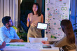 © weedezign - diversity team presentation about ESG (environment,socail,governance)  sustainability business goals sdgs in green office at night