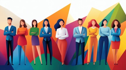 Wall Mural - A group of people standing in a line with their arms crossed, AI