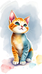 orange cat watercolor style white background digital illustration