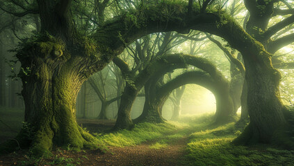 Wall Mural - A mystical grove where the trees form natural archways leading to hidden realms