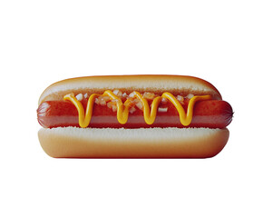 Wall Mural - Classic hot dog with mustard, relish, and onions isolated on white background. PNG transparent.