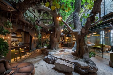 design of a bar with trees